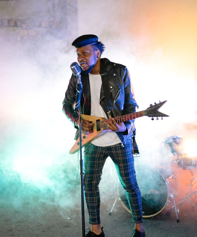 Guitarist on a small stage